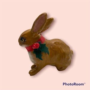 Adorable Paper mache Hand made Bunny with Holly Berry